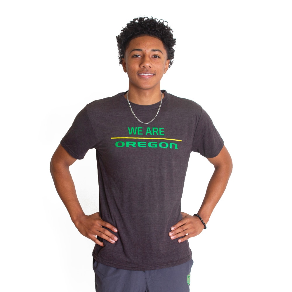 Oregon, Ivy Citizens, Grey, Crew Neck, Polyester Blend, Men, Unisex, Reprieve, Green/Yellow Stripe, We Are Oregon, T-Shirt, 754479